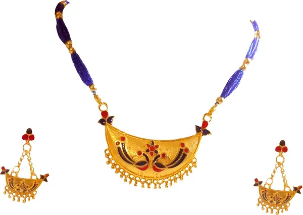 Assamese_Traditional_Gold_Plated_Red_Blue_Colour_Joonbiri_Tassel_Jewellery_Set_For_Women